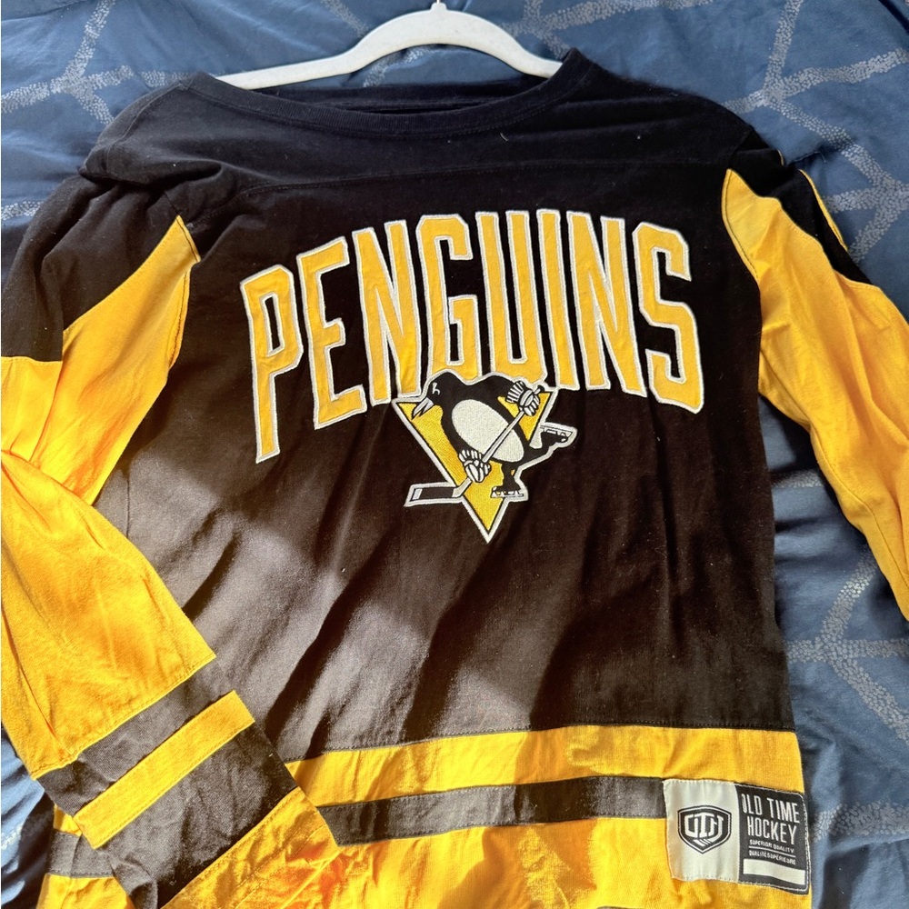 Old Time Hockey Women's Penguins Black and Gold Jersey